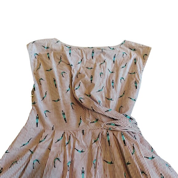 Maeve Anthropologie Red Stripe A-Line Dress Bathing Beauty Print Size 8 Women's - Picture 9 of 11